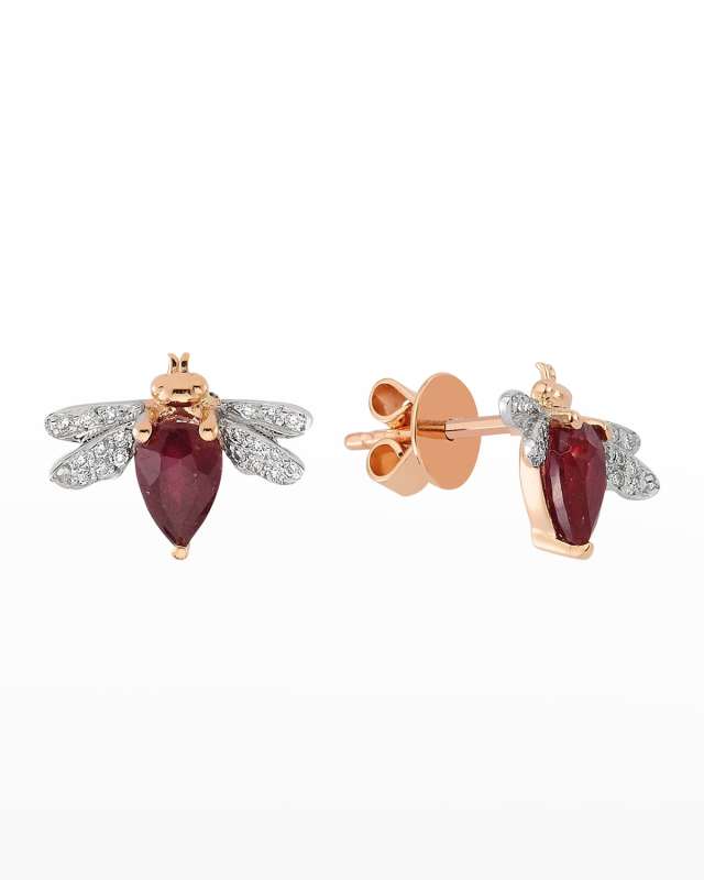 Diamond and Ruby Bee Earrings